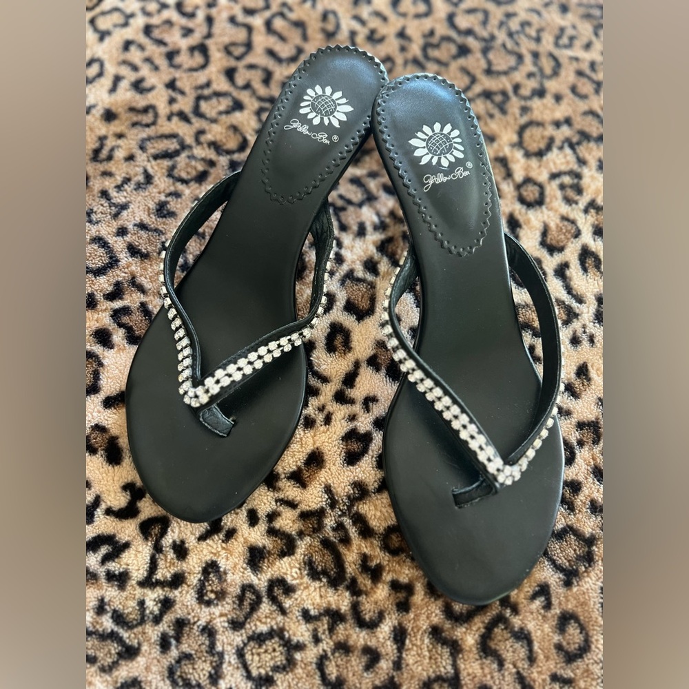 “Yellow Box” Rhinestone Black Evening Heels Sandals